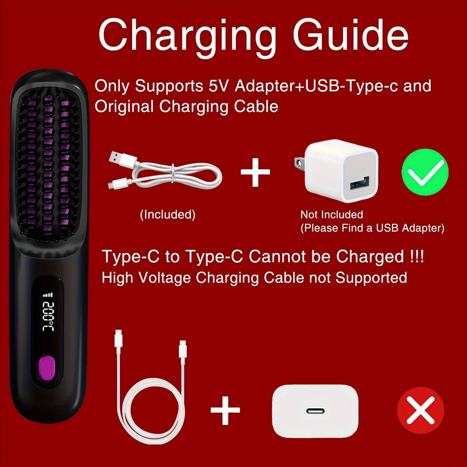 Cordless Hair Straightening Brush — Negative Ion Travel Styler