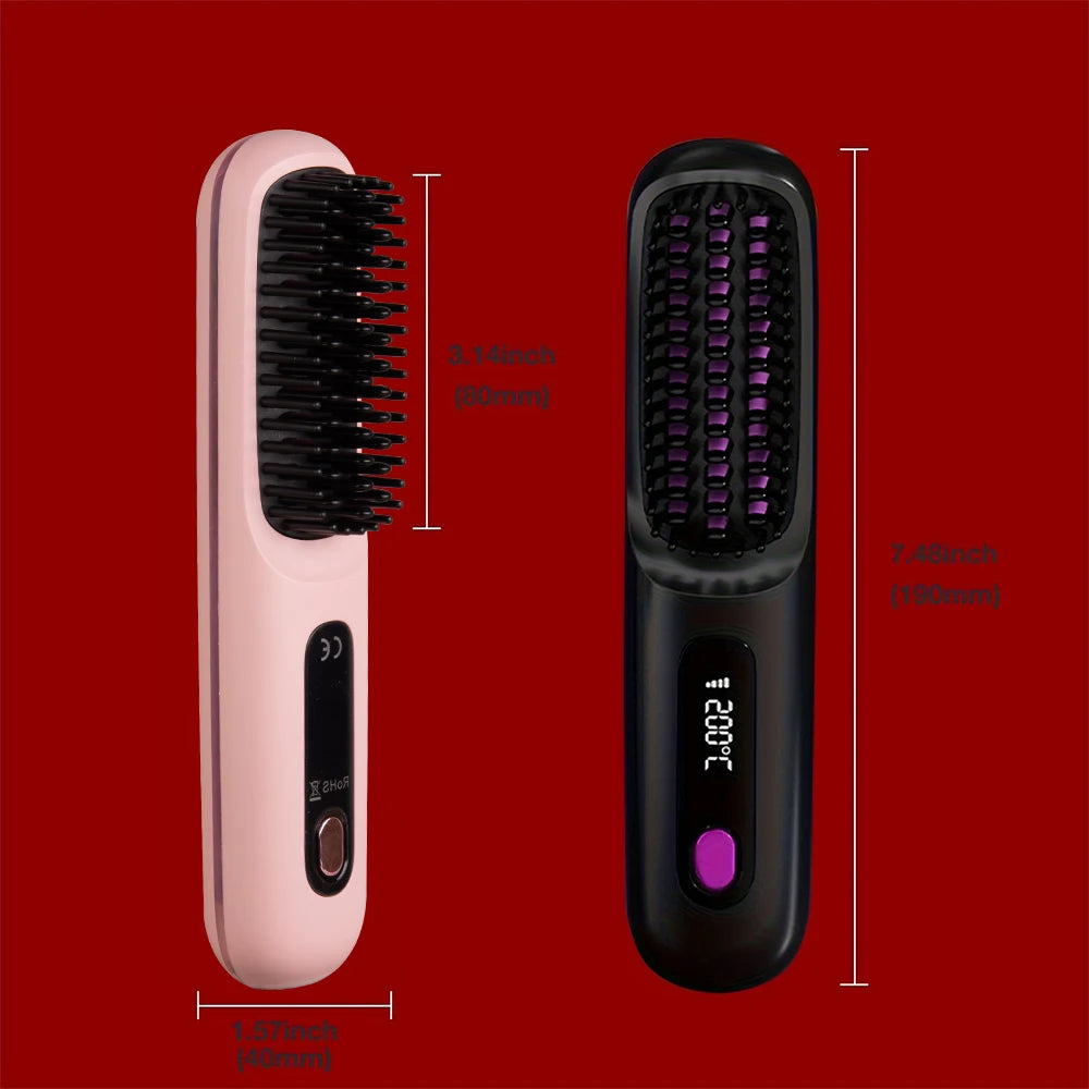 Cordless Hair Straightening Brush — Negative Ion Travel Styler