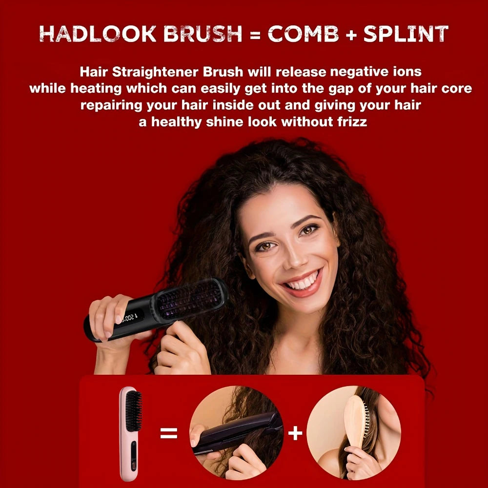 Cordless Hair Straightening Brush — Negative Ion Travel Styler