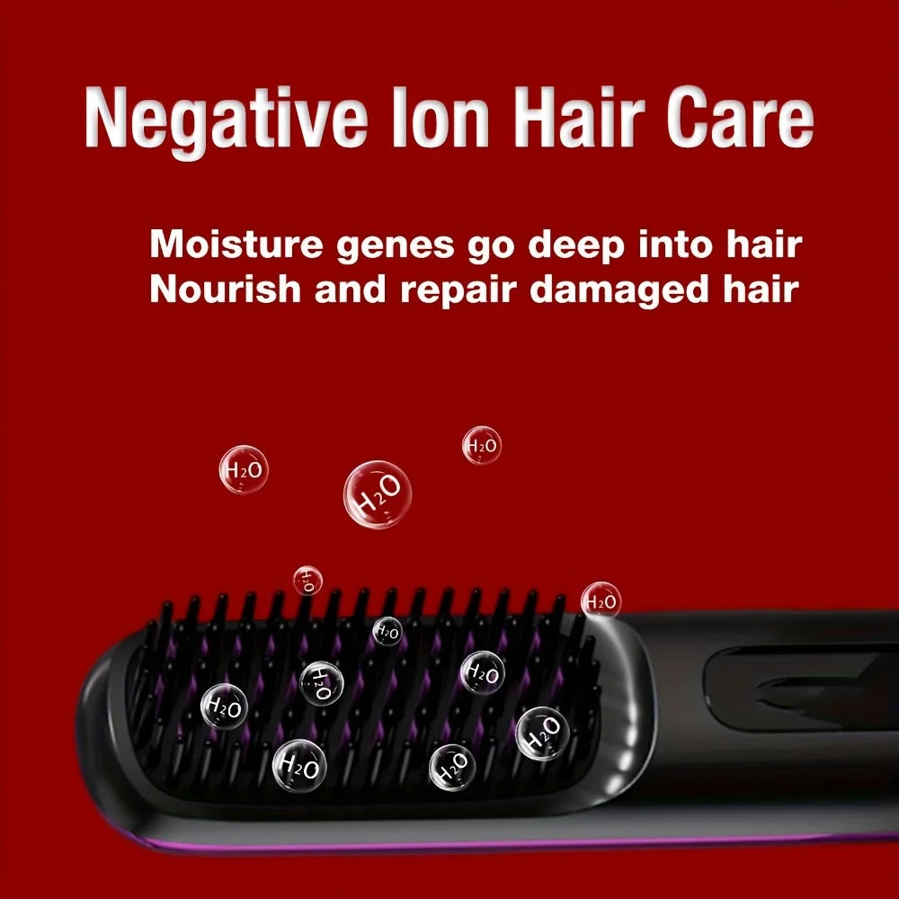 Cordless Hair Straightening Brush — Negative Ion Travel Styler