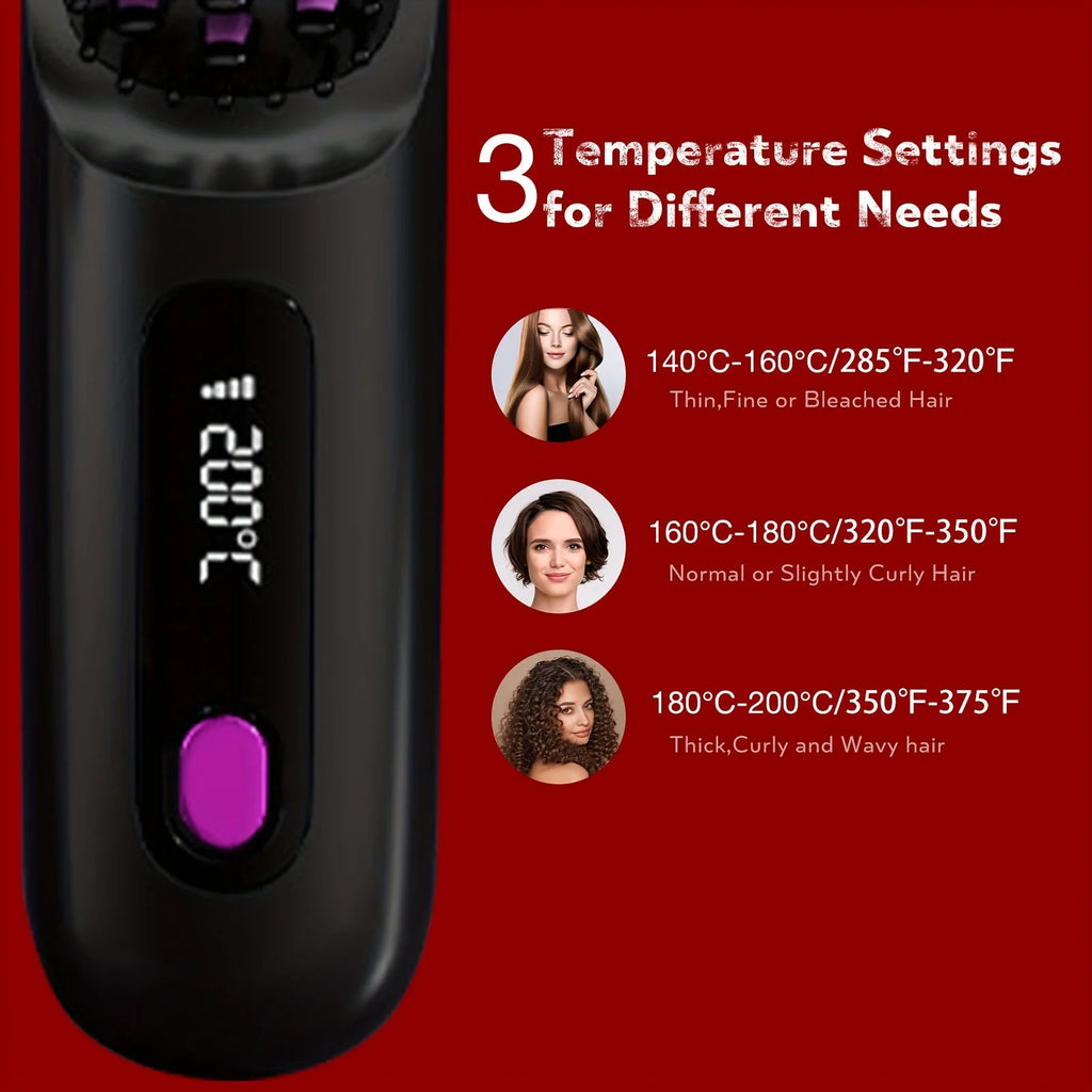 Cordless Hair Straightening Brush — Negative Ion Travel Styler