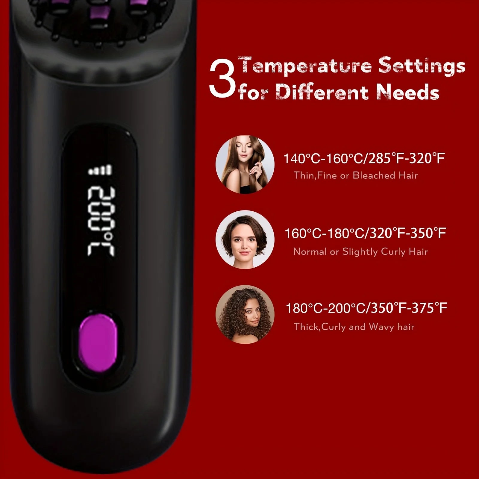 Cordless Hair Straightening Brush — Negative Ion Travel Styler