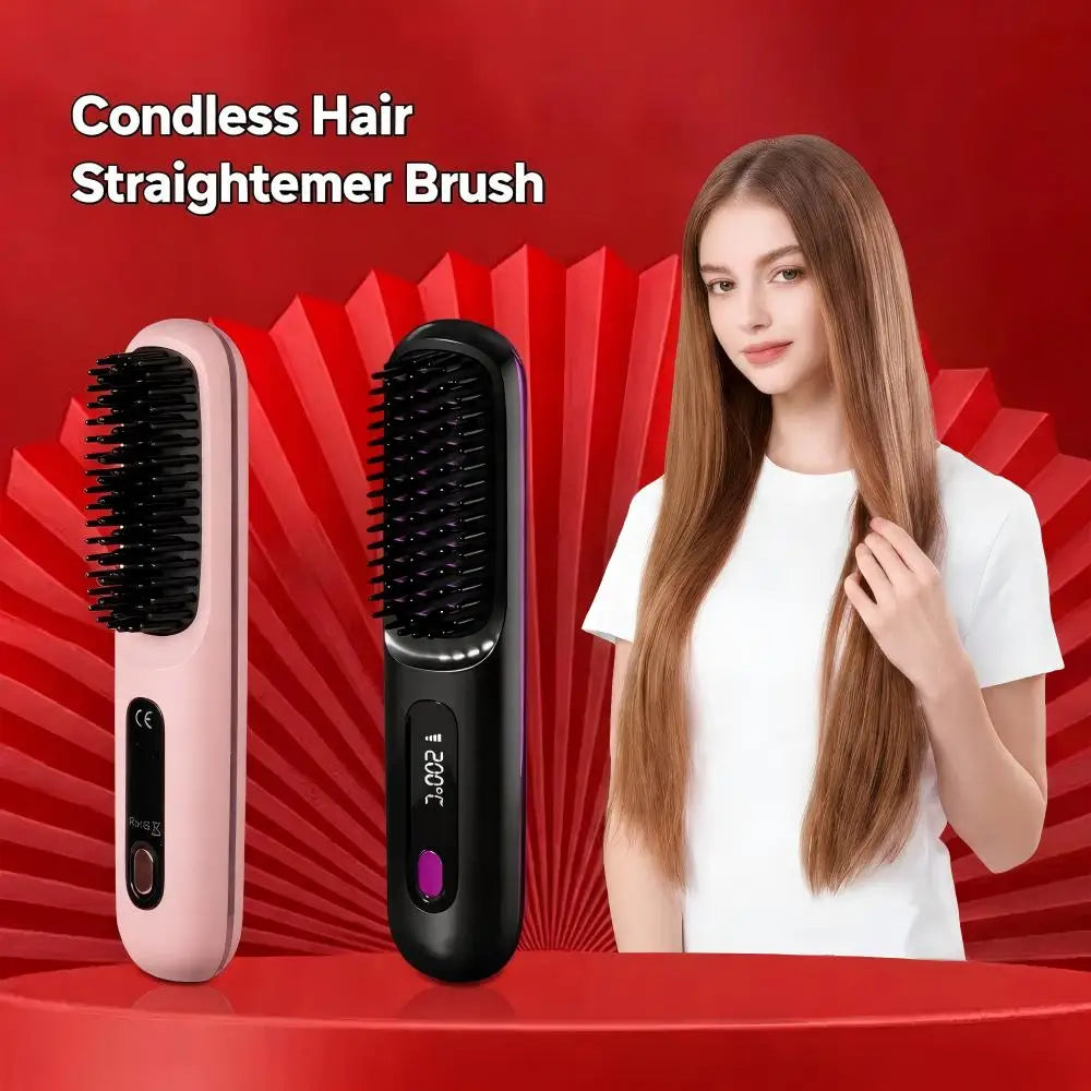 Cordless Hair Straightening Brush — Negative Ion Travel Styler