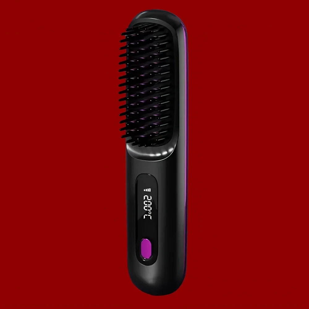 Cordless Hair Straightening Brush — Negative Ion Travel Styler