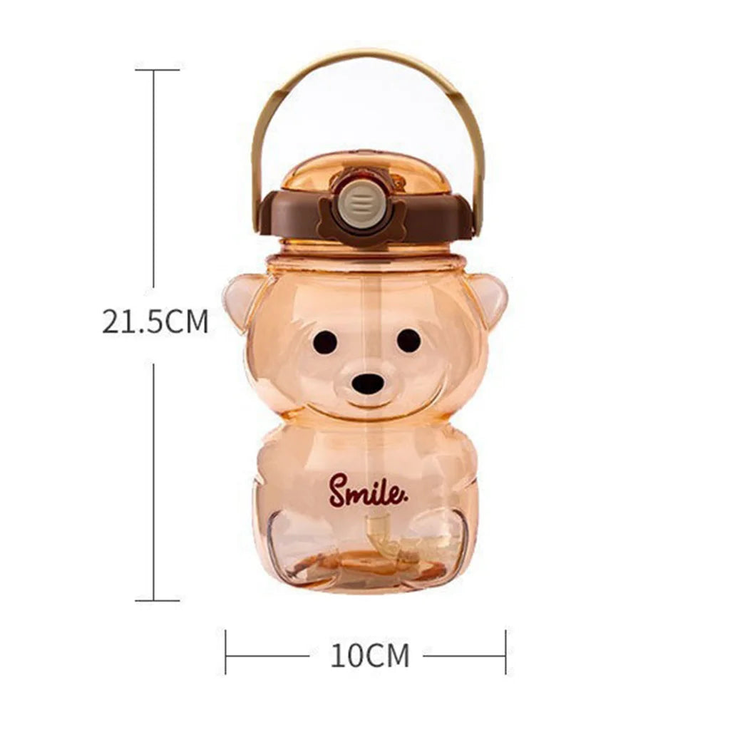 Kawaii Bear Water Bottle — 1000ml Cute Straw Cup with Strap